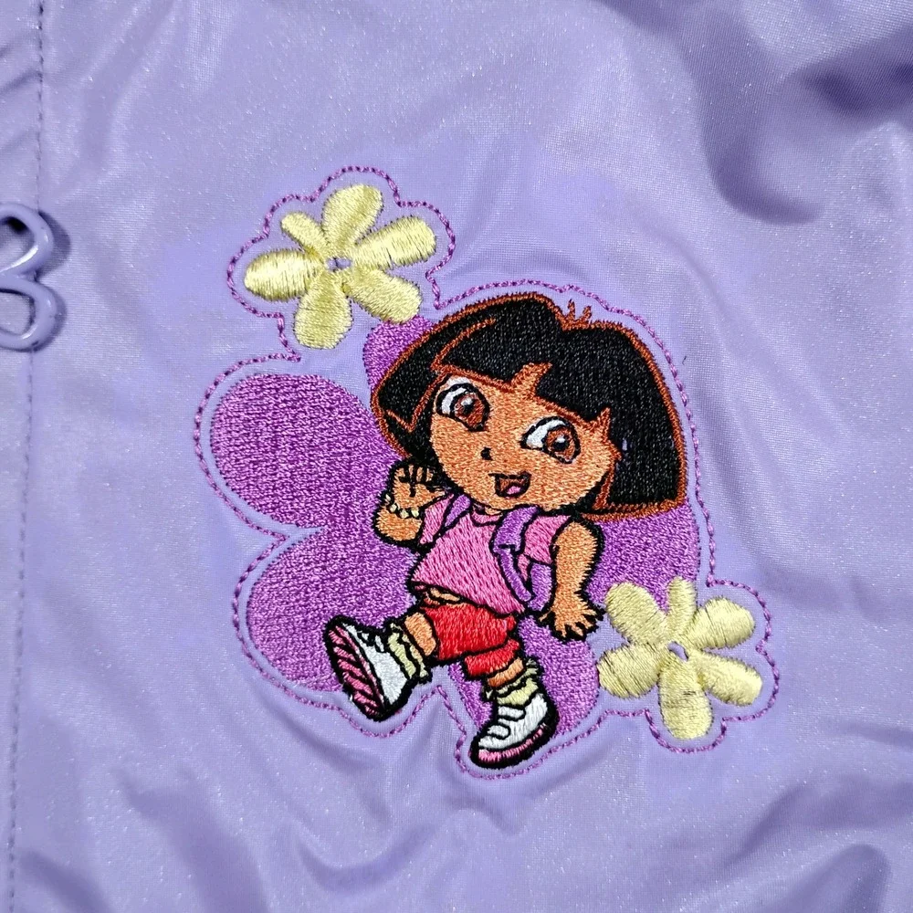 Vintage Nick Jr Dora the Explorer Girls Purple Hooded Windbreaker Jacket Size 5T